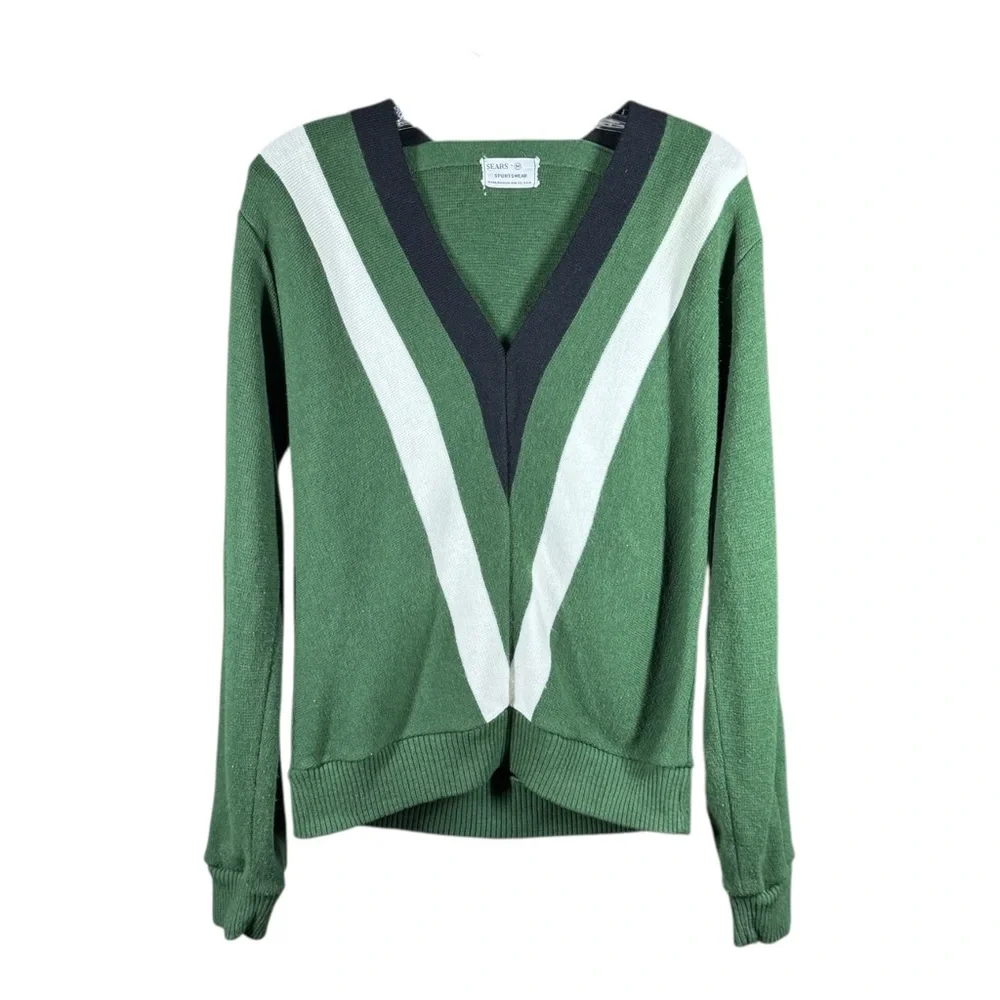 Vintage 1970’s Sears Sportswear V-Neck Geometric Varsity Academia Sweater